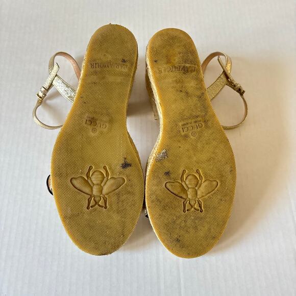 Gucci Aitana GG Marmont Espadrille Platform Wedge Heel Sandals Gold Size EU 37.5 - Picture 3 of 13